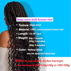 Human Braiding Hair 14 Inch 3 Bundle 150 g Deep Wave Bulk Human Hair for Braiding No Weft Curly Human Braiding Hair