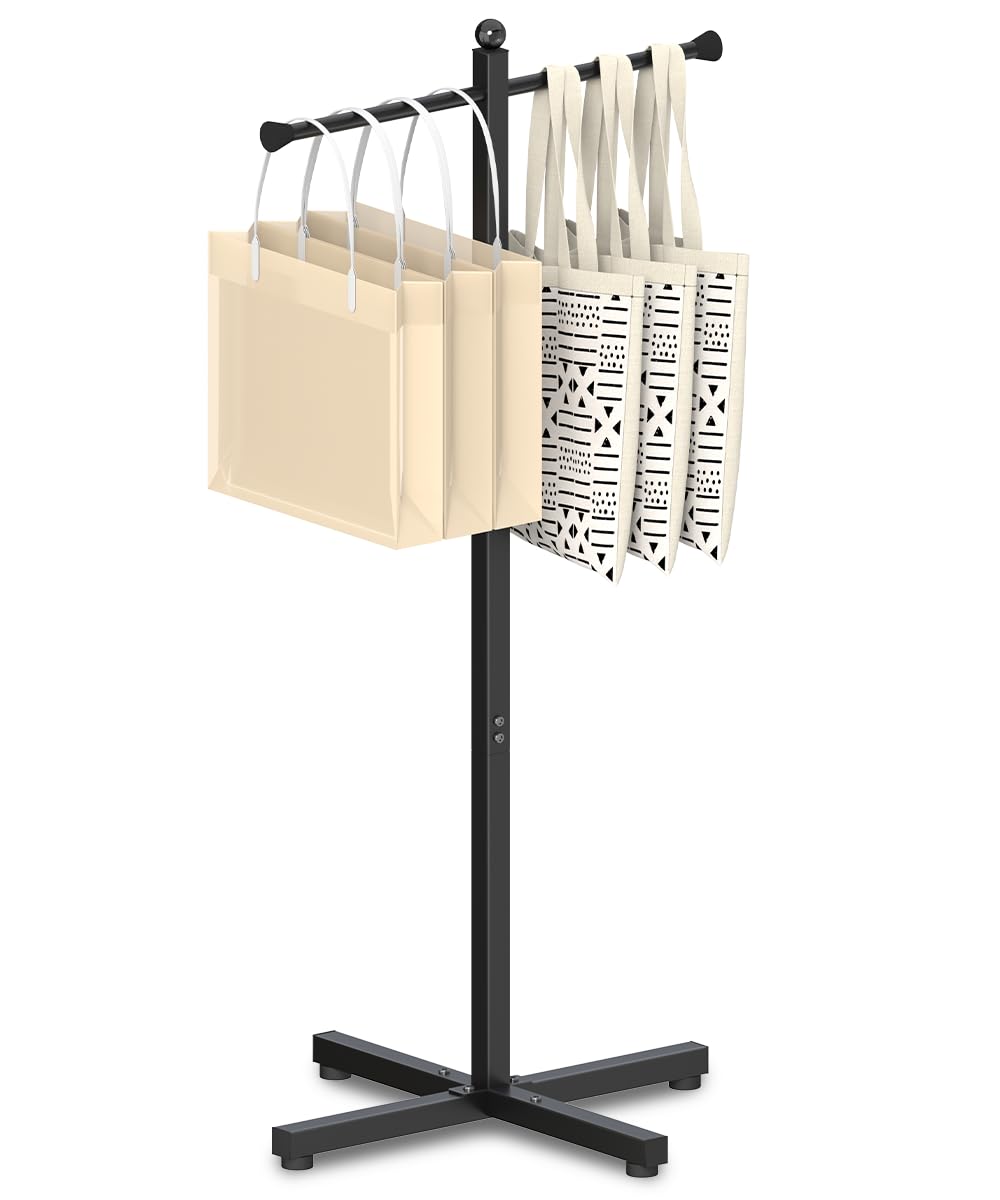 Ansionsol 42-48 Inch Adjustable Height Shopping Bag Rack, Heavy Duty Metal T-shaped Grocery Bag Holder for Retail Stores, Large Bag Display Stand for Malls,Vendor,Boutique,Trade Show, 2 Arms,Black