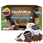 Healthwise Chocolate Coconut Decaf Low Acid Coffee K-Cups - Swiss Water Process - Acid Reflux, Heartburn, Gastro Issues - Healthier Coffee For Sensitive Stomachs - 36 Count (Pack of 1)