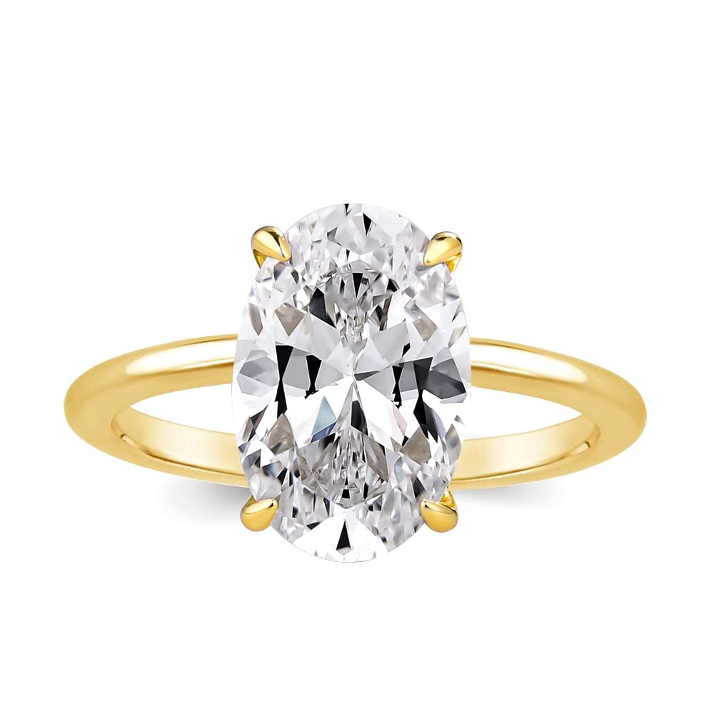 Effinny 3.5 Carat Elongated Oval Cut Engagement Ring for Women,925 Sterling Silver Solitaire Promise Ring (3.5ct,Golden, 5)