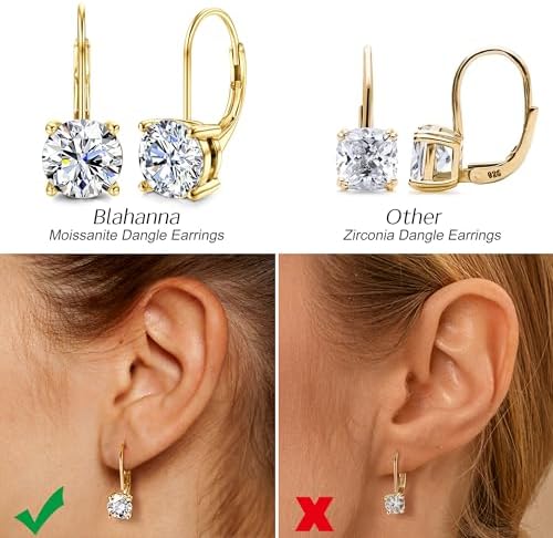 Moissanite Earrings,1.0ct-2.0ct D Color Brilliant Round Cut Lab Created Diamond Earrings 18K White Gold Plated Sterling Silver Dangle Earrings Moissanite Leverback Drop Earrings