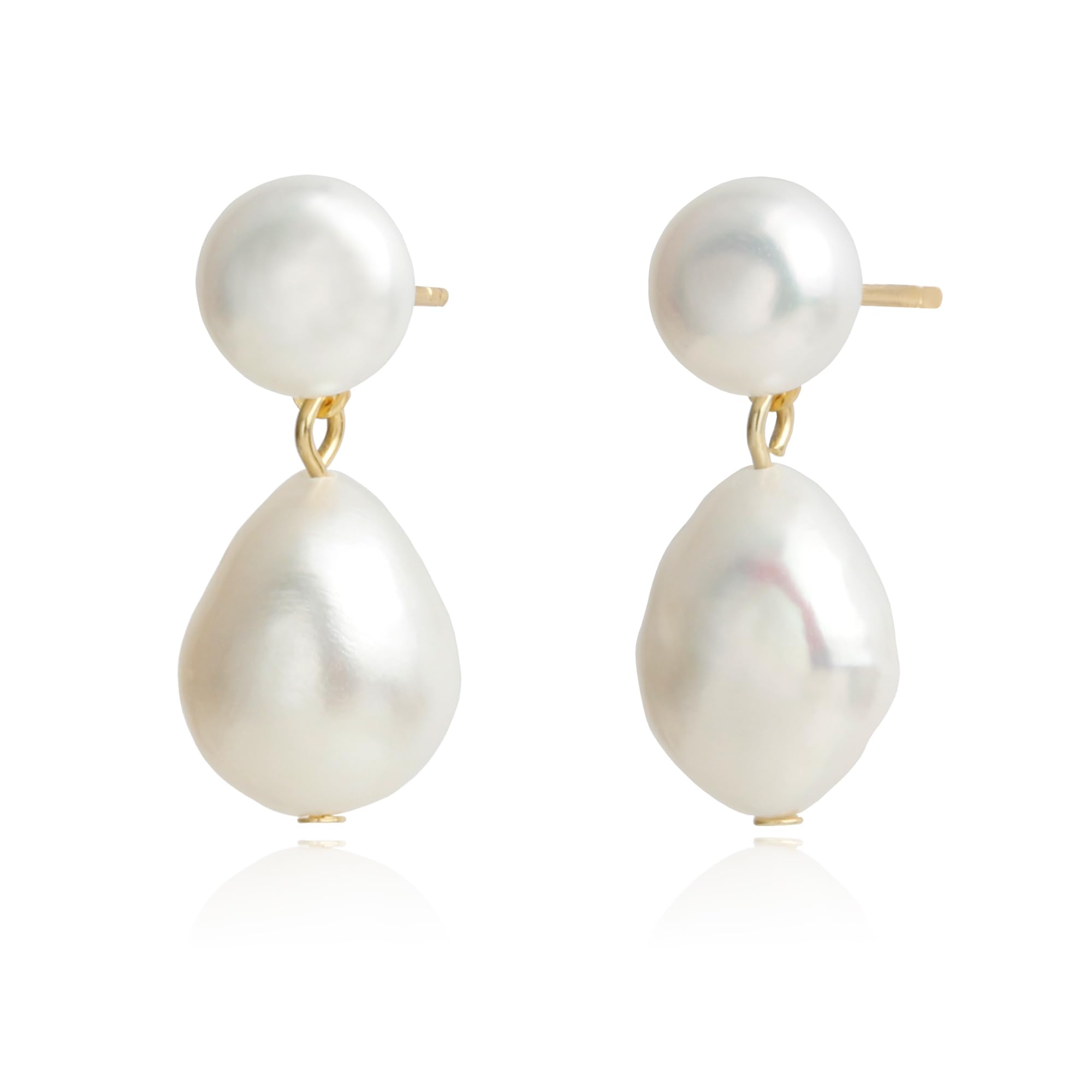 Freshwater Cultured White Baroque Pearl Dangling Drop Earrings for Women