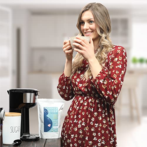 Mommee Coffee Half Caf Ground Low Acid Coffee - 100% Arabica Organic Coffee Beans with Smooth Caramel Flavor - Medium Grind for Drip, Reusable One Cup Filters - 11 oz