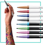 BODYMARK Temporary Tattoo Markers, 8-Count Artist's Set, Mixed Brush Tips, Assorted Colors, Skin-Safe & Cosmetic Quality, Cruelty-Free, Long Lasting, Stencils Included