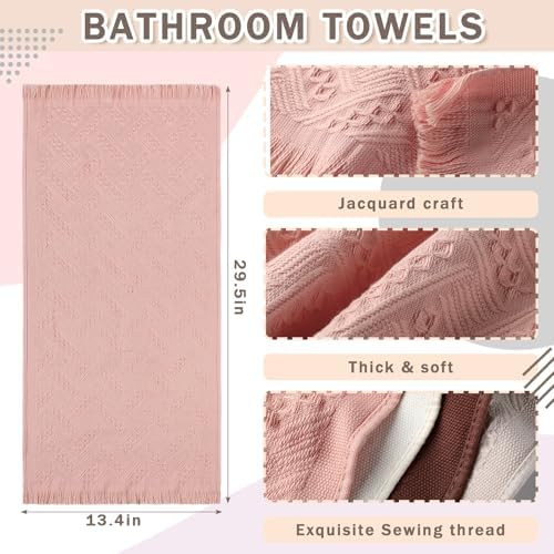 Boho Hand Towels Set of 4 Turkish Cotton 14 x 30 Inch Decorative Absorbent Face Head Towel for Bathroom Kitchen Decor Farmhouse Spa Gym Guest Gift(Beige, Gray, Curry, Pink)