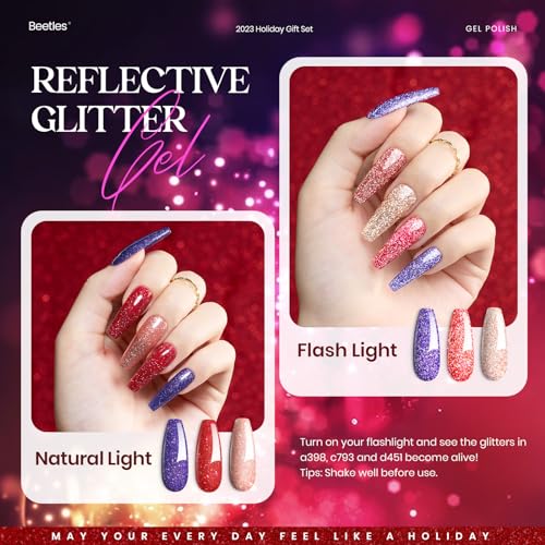 beetles Gel Polish Set Glitter Red Burgundy Blue Green Nude White Pink Purple Fall Gel Nail Polish 39Pcs Valentine's Day Gift for Girls with Base Matte Glossy Top Coat Soak Off Uv LED Nail Lamp Needed