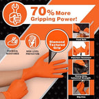 Industrial Nitrile Gloves – Heavy Duty Latex & Powder Free Disposable Gloves with Diamond Texture - 8 Mil (Orange)
