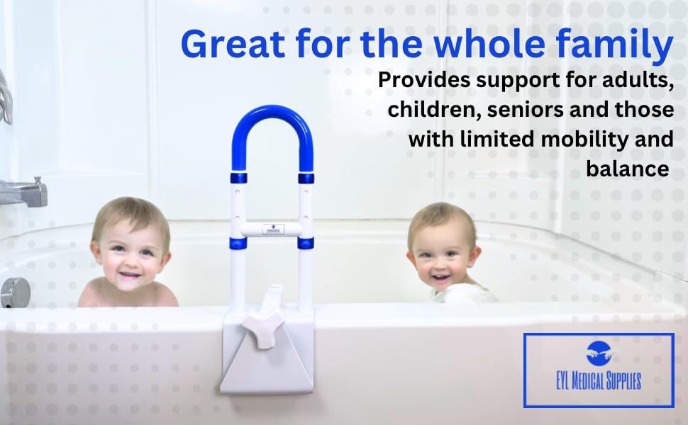 EYL Medical Supplies Adjustable Bathtub Handle for Elderly | Sturdy Clamp-On Tub Grab Bar with 300lb Capacity | Grab Bars for Bathtubs | Shower Handle for Elderly | Durable Tub Safety Rail 14" x 17