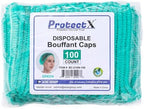 ProtectX 100-Pack Green Disposable Hair Nets, Elastic Head Cover, Bouffant Caps, Sanitation Head Cover for Food Service, Spa Men & Women - 21 inch