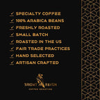Bright Raven Coffee Roasters – BR Dark Blend, Whole Bean Coffee, Dark Roast, 12 Oz, 100% Arabica Coffee Beans, Fresh Roasted, Specialty Coffee, Premium, Small Batch, Artisan Coffee, Gourmet, Low Acid.