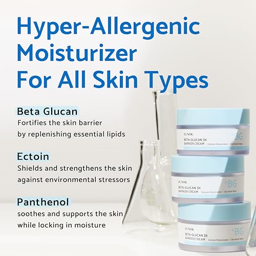 IUNIK Beta-Glucan Non-Sticky Deep Moisture Hydration 3x Barrier Cream Day&Night Moisturizer Quick Absorption Barrier Strengthening for Sensitive Dry Skin with Shea Butter Panthenol Korean Skincare