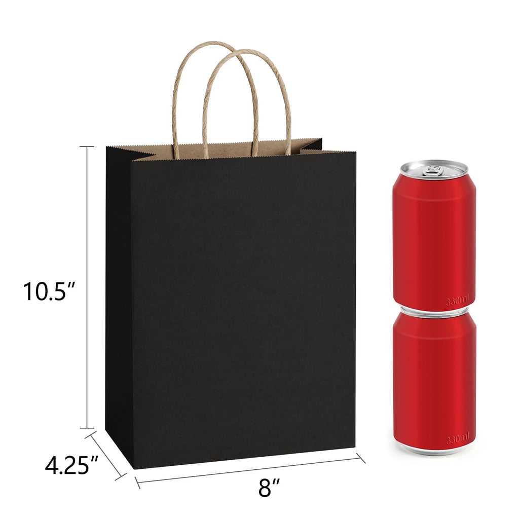 BagDream Medium Gift Bags with Handles 8x4.25x10.5 Inch Black 50 Pack Bulk