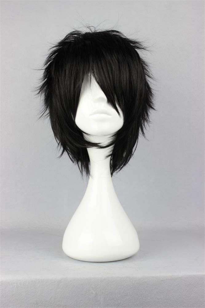 Short Black Cosplay Wig Spiky Fluffy Heat Resistant Synthetic Hair Emo Wig