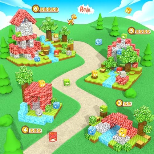 100PCS Magnetic Blocks - Build Mine Magnet World Forest Dinosaur Edition, Sensory STEM Construction Building Toys Kids Games for Toddler Christmas Birthday Gifts for 3 4 5 6 7 8 Years Old Girls & Boys