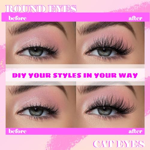 GAQQI Lash Clusters, GQ03 False Eyelashes DIY Lash Extensions C Curl 168PCS Cluster Lashes 14MM, Wispy and Natural Lash Wisps (GQ03,14mm,C Curl)