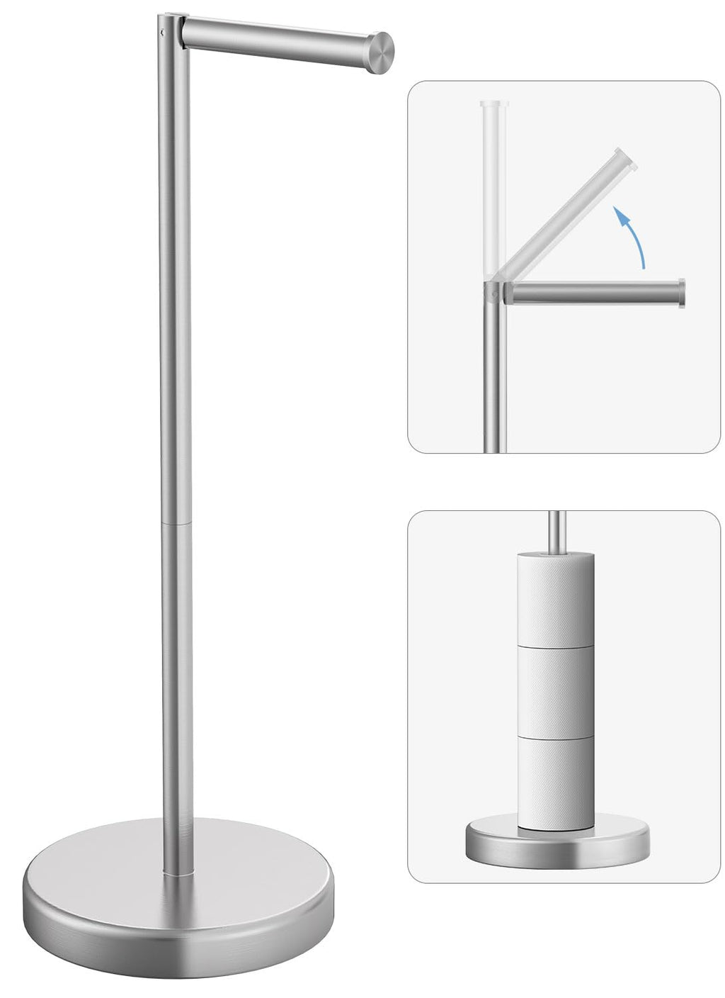 Brushed Nickel Toilet Paper Holder Stand, Freestanding Toilet Paper Holder for Bathroom, 304 Stainless Steel Rustproof Tissue Roll Holder Storage for 4 Rolls(Fits All Rolls) by Evolvegoods