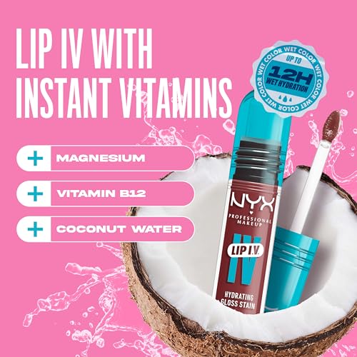 NYX PROFESSIONAL MAKEUP Lip IV Hydrating Glossy Lip Stain with 12HR Hydration - Bubblegum Burst (Pink)