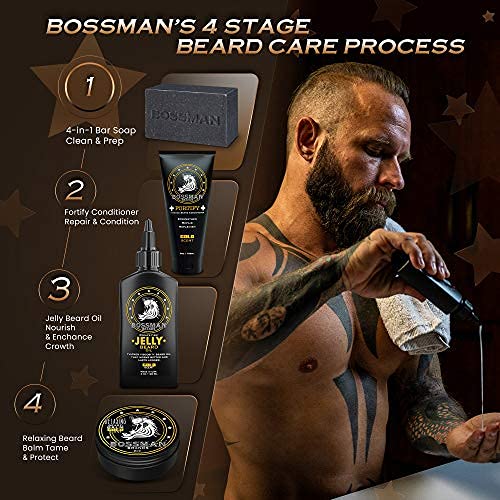 6 Pack Bossman Mens Bar Soap 4-in-1 All Natural Organic Beard Wash, Shampoo, Body Wash, Shaving and Bath Soap - Essential Beard Care, Scent- Eucalyptus and Tea Tree