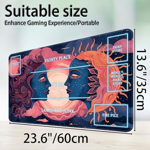 for MTG Game Playmat, for Magic TCG Rubber Play mat,Tabletop Card Playmats with Smooth Surface,Trading Card Inked Game Mat with White Zones,Battle Game,Art Sun and Moon