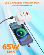 TESSAN Universal Travel Adapter Worldwide, GaN 65W International Plug Adaptor with 3 USB C 2 USB A Ports, World Power Outlet for European USA UK Australia Ireland(Type C/G/A/I)