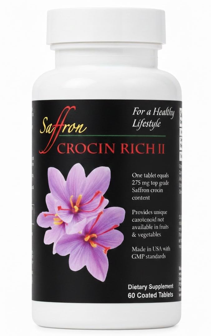 Crocin Rich II Mobility & Nerve Support Supplement High-Potency Crocin (Saffron Active Compound) for Joint Comfort, Movement, Balance, Vision, Mental Clarity, Vitality & Healthy Aging | 60 Tablets