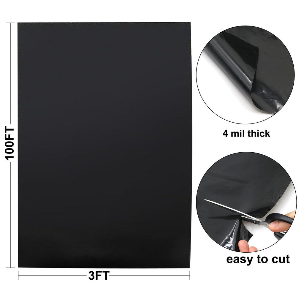 Feitore 4 Mil Black Plastic Sheeting Weed Barrier Landscape Fabric Heavy Duty Plastic Roll for Garden Multi Use Polyethylene Sheeting, 3FT x 100FT