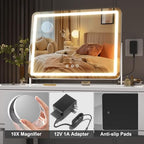 Hasipu Vanity Mirror with Lights, 15" x 13" LED Makeup Mirror, Light up Mirror with 10X Magnification, Smart Touch 3 Colors Dimmable, 360° Rotation (White)
