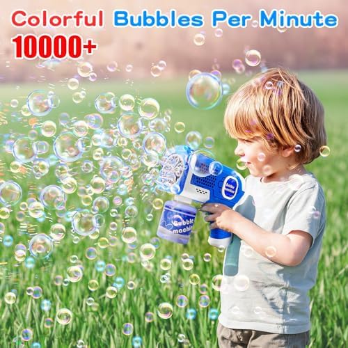 EagleStone 2 Bubble Guns Machine for Kids,8 Hole Light Up Bubble Maker with 4 Refill Solution and 10 Bubble Concentrate for Toddlers,Party Favors Birthday Fun Gifts for Girl Boy Outdoor Toy