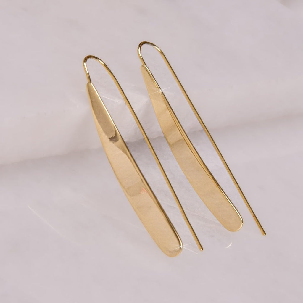 Long 14K Gold Plated Earrings for Women - Bar Pull Through Threader Dangles