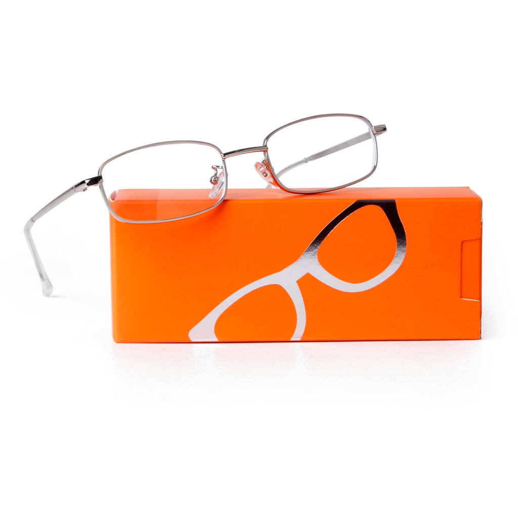 ADE WU Fashion Rcetangle Blue Light Glasses for Woman Men Cute Office-siren Small Thin Narrow Y2k Fake Glasses Unisex Style, Silver Frames 51mm