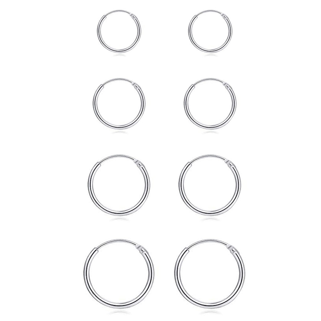EPIRORA Silver Hoop Earrings- Cartilage Earring Small Hoop Earrings for Women Men,4 Pairs of Hypoallergenic 925 Sterling Silver Tragus Earrings(Silver,8mm/10mm/12mm/14mm)