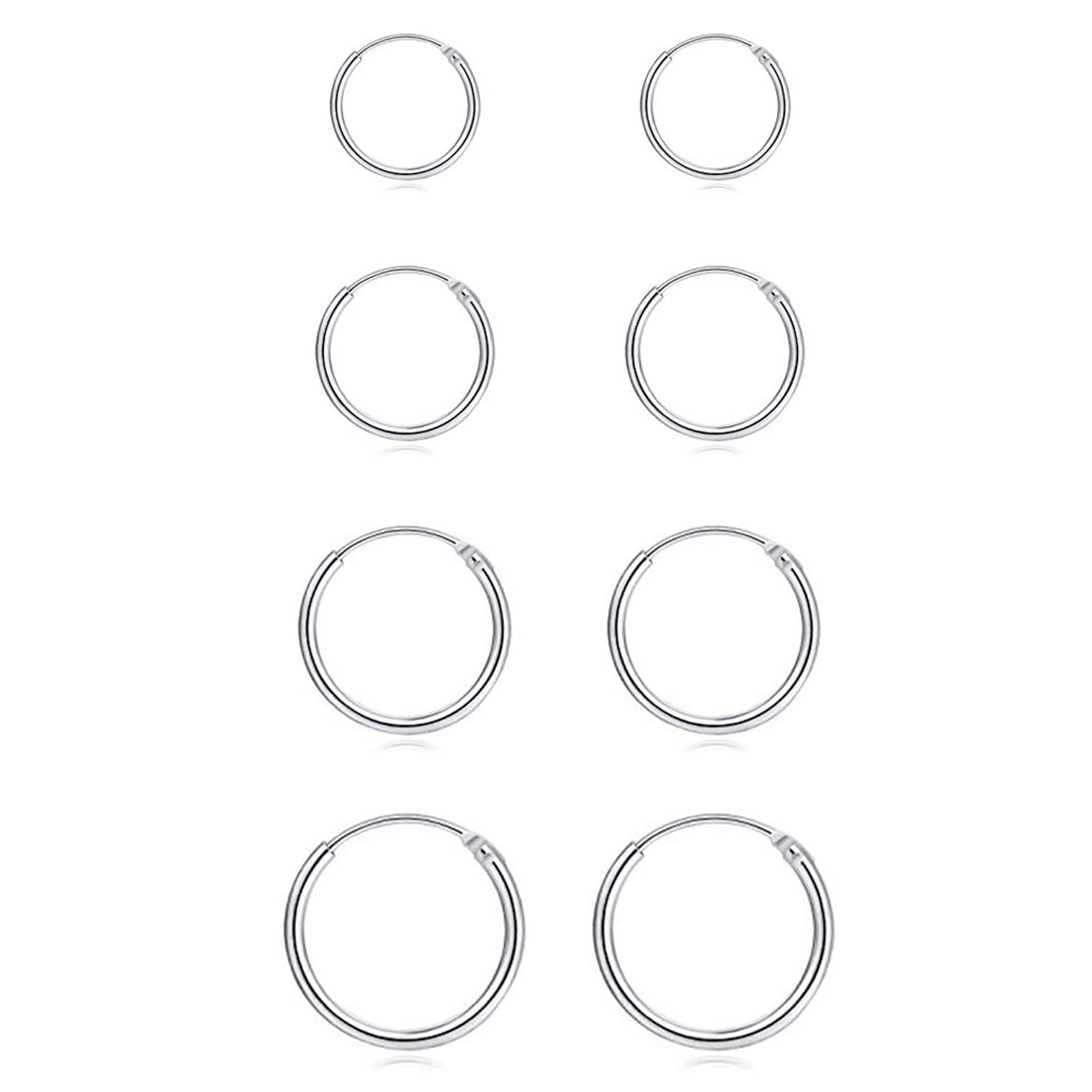 EPIRORA Silver Hoop Earrings- Cartilage Earring Small Hoop Earrings for Women Men,4 Pairs of Hypoallergenic 925 Sterling Silver Tragus Earrings(Silver,8mm/10mm/12mm/14mm)