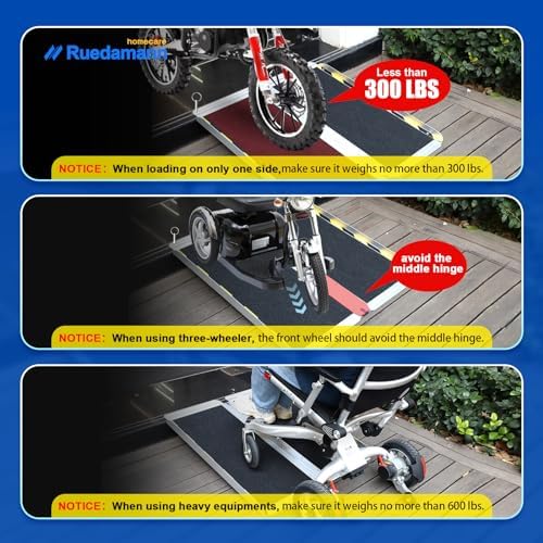 Ruedamann 4FT Wheelchair Ramp, Portable Wheelchair Ramp for Home Entrance, 30-1/4" Wider Design, Non-Slip Aluminum Folding Ramps for Wheelchairs, Strollers, Scooters, Stairs, Curbs, Doorways