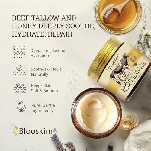 Beef Tallow for Face – Whipped Tallow Balm with Honey – Beef Tallow Moisturizer for Skin – Tallow Face Moisturizer for Wrinkles, Dry Skin, and Fine Lines – Beef Tallow Lotion - 4.23 Oz