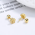Gold Flower Stud Earrings 925 Sterling Silver 18K Gold Plated Cubic Zirconia Screw Back Cute Hypoallergenic for Women Jewelry Gift Graduation Gift Thanksgiving Day Christmas