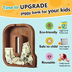 Summidate Customized Name Extra Large Wooden Piggy Bank for Kids Boys Girls Alphabets Letter A-Z Coins Bills Money Change Saving Box Clear Cover (Laser Engraved) Educational Toys 12"- Letter Q