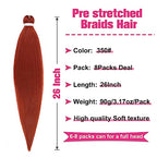 Unionbeauty Pre Stretched Braiding Hair 26 Inch 8 Packs Crochet Hair Copper Red Crochet Braiding Hair for Box Braids Dark Ginger Yaki Texture Hair Hot Water Setting Crochet Braid Hair Extension (350#)