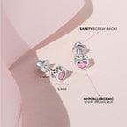In Season Jewelry CZ Birthstone Heart Kids Earrings - 925 Sterling Silver Hypoallergenic for Girls with Secure Screw Backs - Safe & Comfortable for Toddlers & Kids - Pink