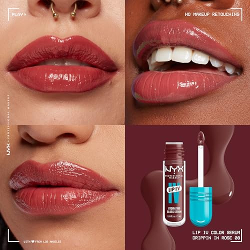 NYX PROFESSIONAL MAKEUP Lip IV Hydrating Glossy Lip Stain with 12HR Hydration - Drippin In Rose (Pink)