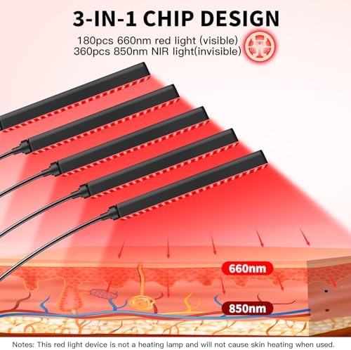 Red Light Therapy for Face Body, 5 Heads Red Infrared Light Therapy Device, 7Colors Full Body Red Light Therapy Devices, 660nm and 850nm Near Infrared for Face,Muscle,Body,Skin