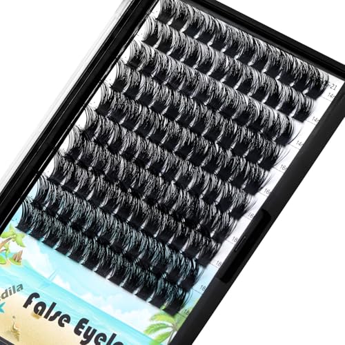 Large Pack 8-20mm to Choose D Curl Cluster Eyelash Extensions D Curl Wide Stem Individual False Eyelashes Dramatic Volume Eye Lashes Set Home DIY Lashes (Mixed 14-16-18mm Kit)