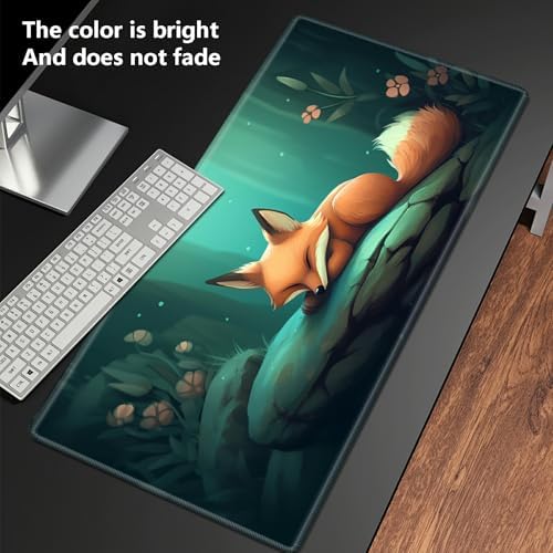 Playmats for Magic: The Gathering MTG Card Game Mat Plus 50 Pcs Card Sleeves, 24 x 14 inch TCG Mat with Stitched Edge for Commander Deck Duskmourn Board Game, Sleeping Fox