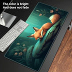 Playmats for Magic: The Gathering MTG Card Game Mat Plus 50 Pcs Card Sleeves, 24 x 14 inch TCG Mat with Stitched Edge for Commander Deck Duskmourn Board Game, Sleeping Fox