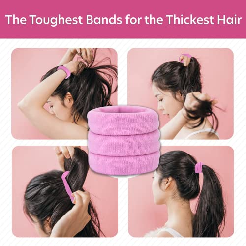 Large Hair Ties for Thick, Heavy or Curly Hair - Non-Slip, Non-Damage, Seamless Women's Ponytail Scrunchies - Pink 3 Pcs