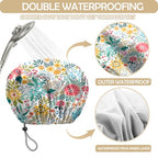 2 PCS Shower Cap Reusable Waterproof Double Layer Elastic Adjustable Hair Bath Caps Cute Aesthetic for Women Girls-Flowers