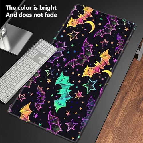 Playmats for Magic: The Gathering MTG Card Game Mat Plus 50 Pcs Card Sleeves, 24 x 14 inch TCG Mat with Stitched Edge for Commander Deck Duskmourn Board Game, Rainbow Bats