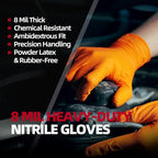 Jointown Basic Heavy Duty Nitrile Gloves Mechanic Gloves, Orange 8 Mil Nitrile Disposable Gloves Medium with Raised Diamond Texture, Latex Free, Powder Free Industrial Automotive Gloves Box of 100