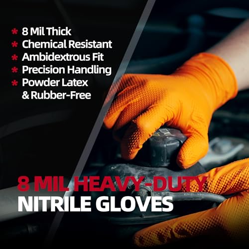 Jointown Basic Heavy Duty Nitrile Gloves Mechanic Gloves, 8 Mil Nitrile Disposable Gloves Medium with Raised Diamond Texture, Latex Free, Powder Free Industrial Automotive Gloves Case of 1000