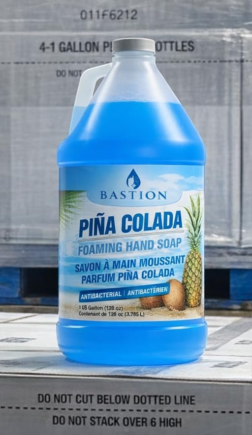 Bastion Foaming Antibacterial Hand Soap Refill – Pina Colada Scent, 1 Gallon (128 oz) – Bulk Moisturizing Hand Wash for Home, Office, Kitchen, Bathroom – Kills Germs, Softens Hands