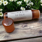 Lip Balm with Beef Tallow, Natural Essential Oils, Unscented, Organic (Vanilla)